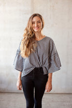 Load image into Gallery viewer, Liberty top - b&amp;w gingham
